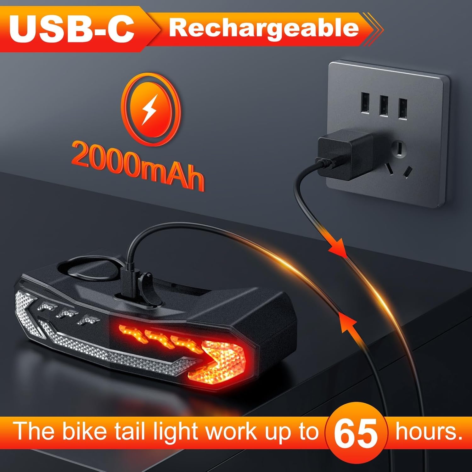 Rechargeable Smart Bike Tail Light with Turn Signals and Brake Light, Bike Horn Bike Alarm with Remote, Bike Light Auto On/Off Bike Turn Signals for Bike/Scooter/E Bike, Waterproof, Black