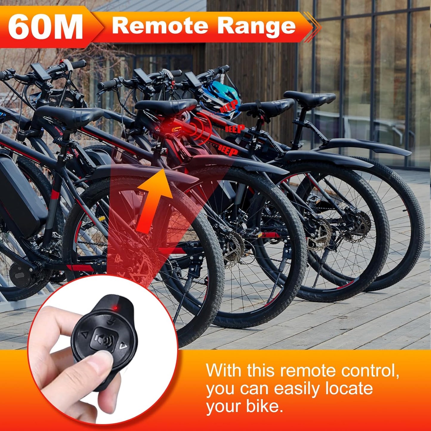 Rechargeable Smart Bike Tail Light with Turn Signals and Brake Light, Bike Horn Bike Alarm with Remote, Bike Light Auto On/Off Bike Turn Signals for Bike/Scooter/E Bike, Waterproof, Black