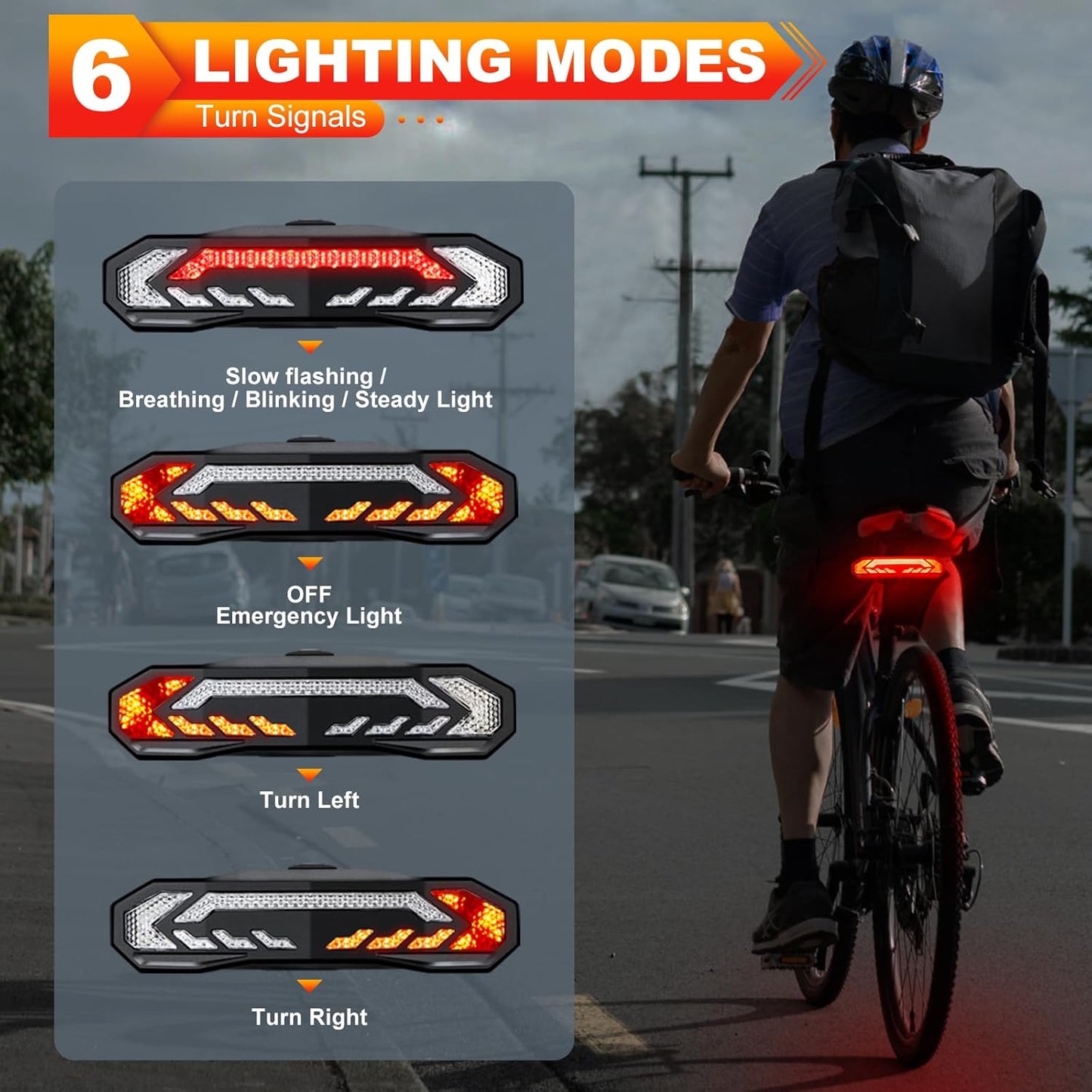 Rechargeable Smart Bike Tail Light with Turn Signals and Brake Light, Bike Horn Bike Alarm with Remote, Bike Light Auto On/Off Bike Turn Signals for Bike/Scooter/E Bike, Waterproof, Black